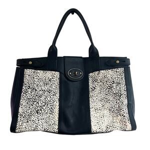 Rare Fossil Weekender Black White Calf Hair Leather Handbag Tote0